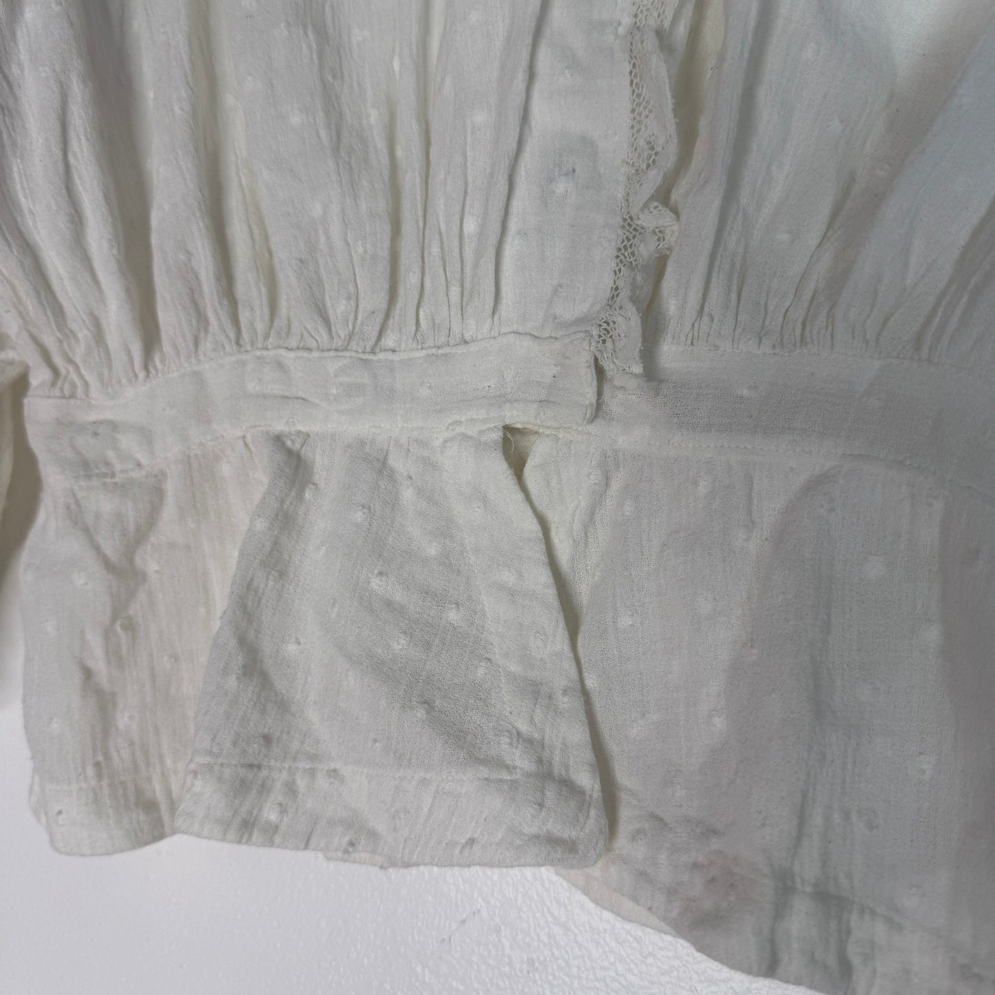Vintage Edwardian Cotton Gauze Blouse Swiss Dot White XS