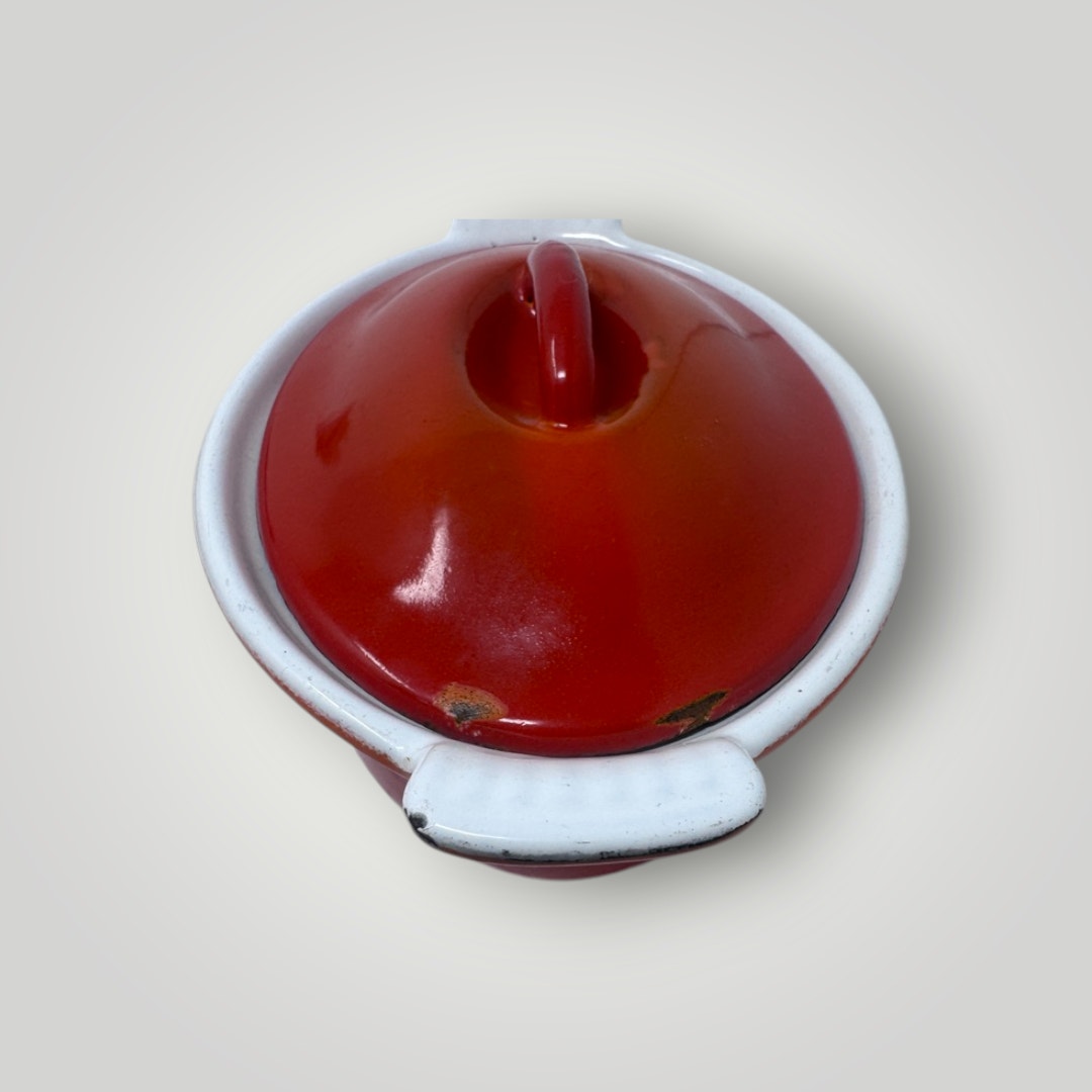 Descoware Belgium FE18 RED ORANGE FLAME Mini Dutch Oven Cast Iron Enamelware