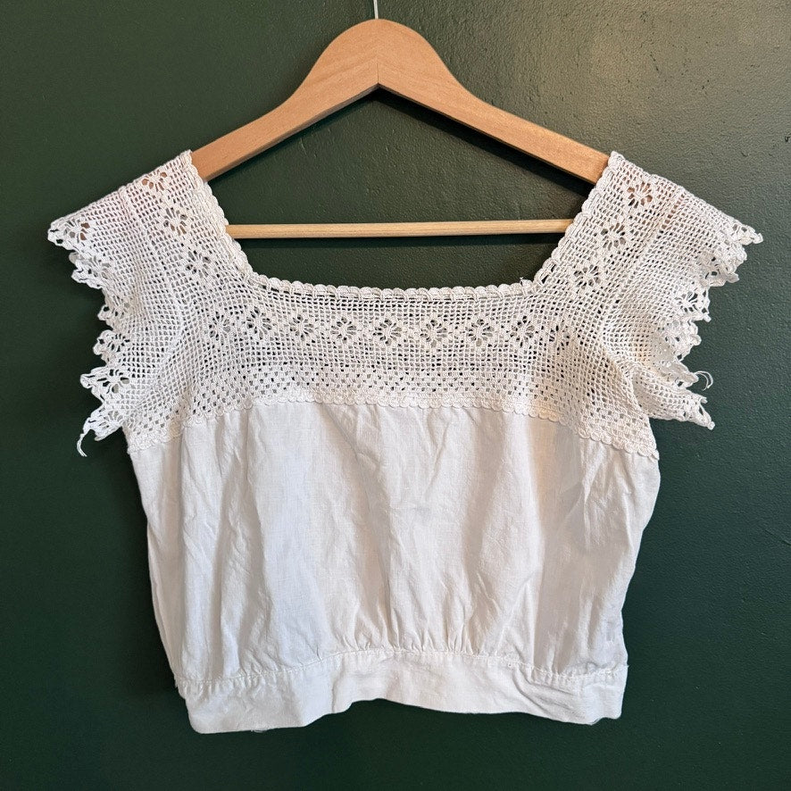 Antique Corset Cover Crocheted Top White Cotton 1900s Tank Top Camisole S