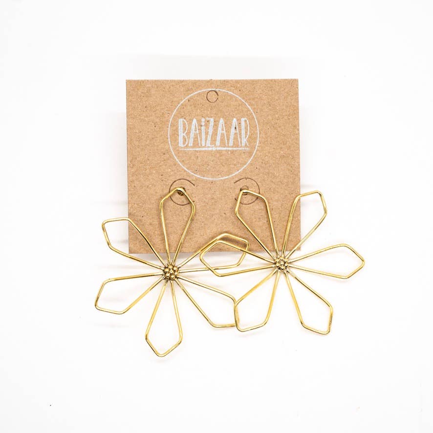 Brass Flower Cutout Stud Earrings - Perfect for Summer!