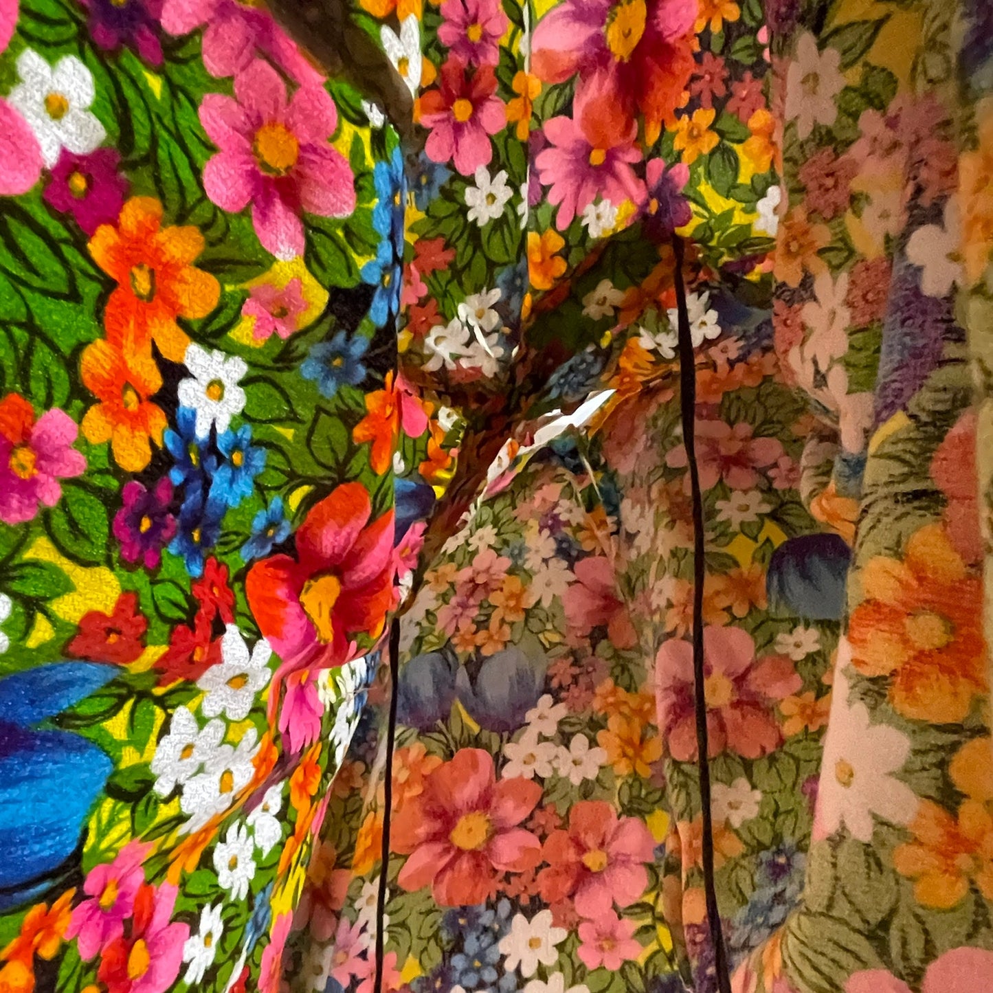 Vintage Kaftan 1960s Floral Bright Crazy Handmade One Size Multicolor