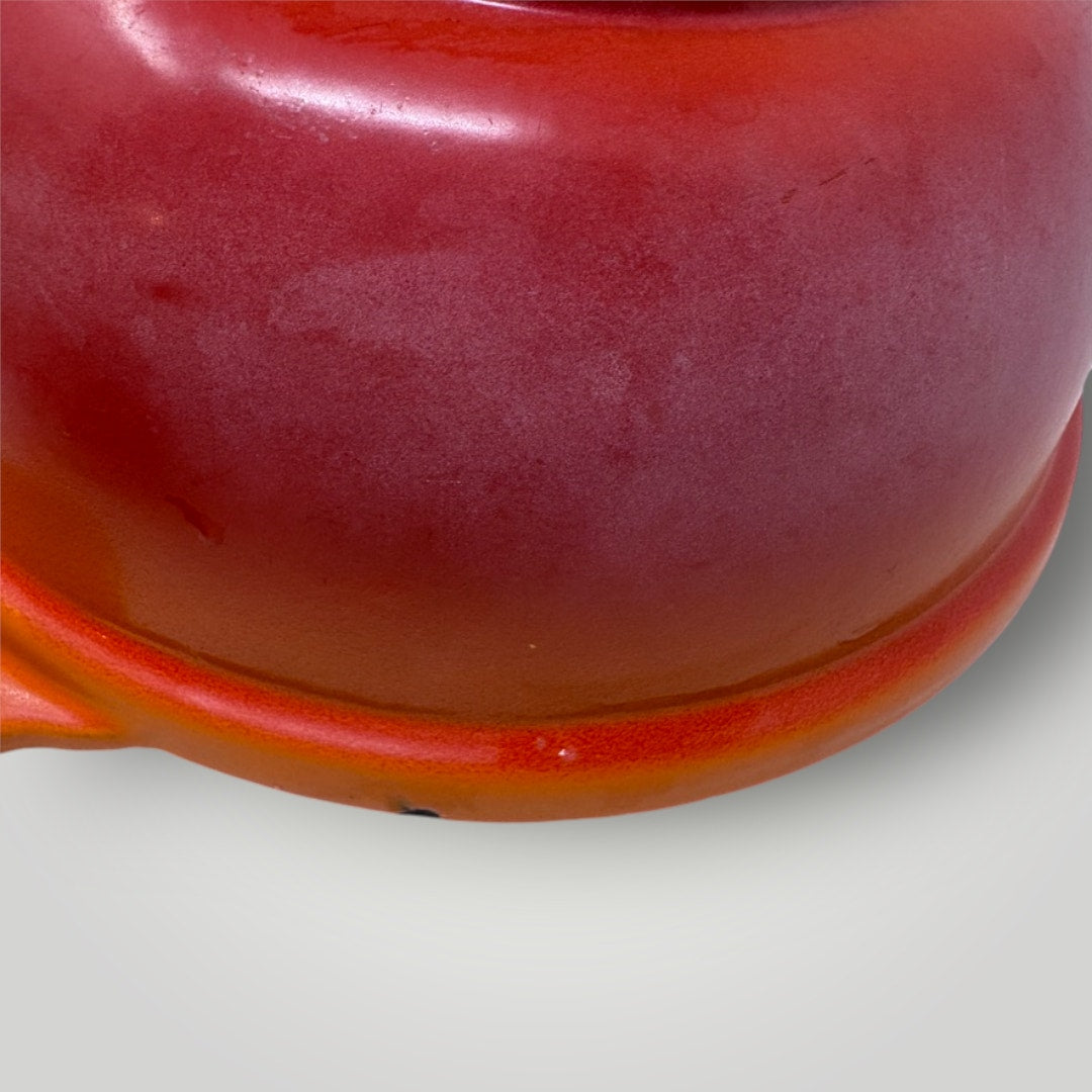Vintage Descoware Belgium Cast Iron Dutch Oven 1 Qt Enamelware Flame Orange #18