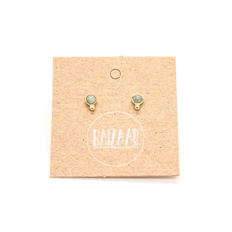 Brass Stone Dot Stud Earrings