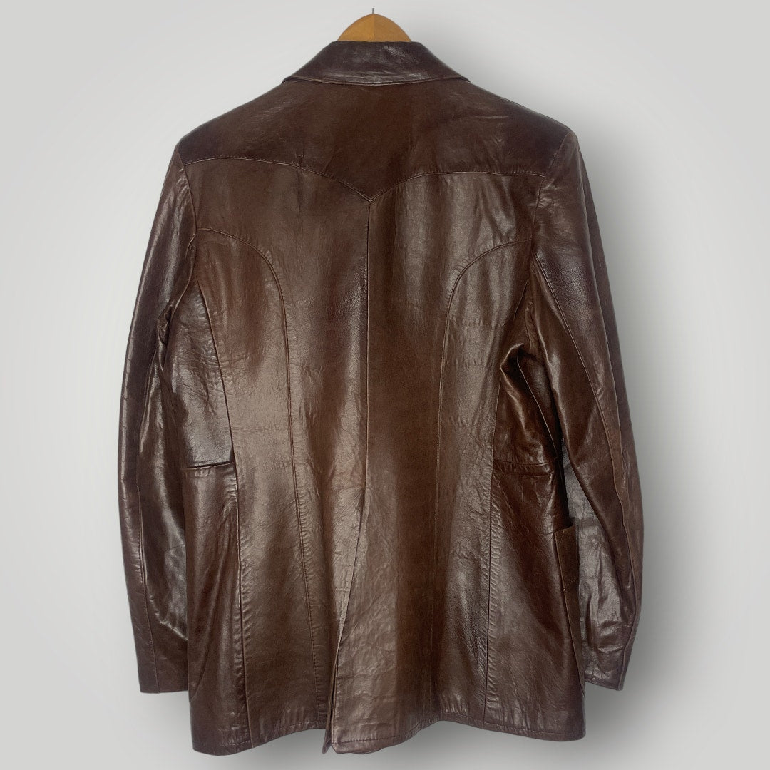 Vintage Pioneer Wear Smooth Leather Blazer Men's 1980s Dark Brown Men's Large