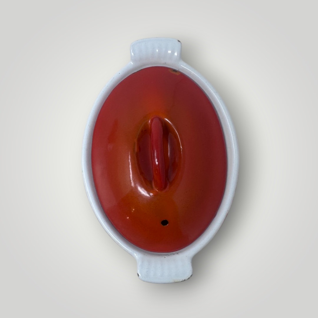Descoware Belgium FE18 RED ORANGE FLAME Mini Dutch Oven Cast Iron Enamelware