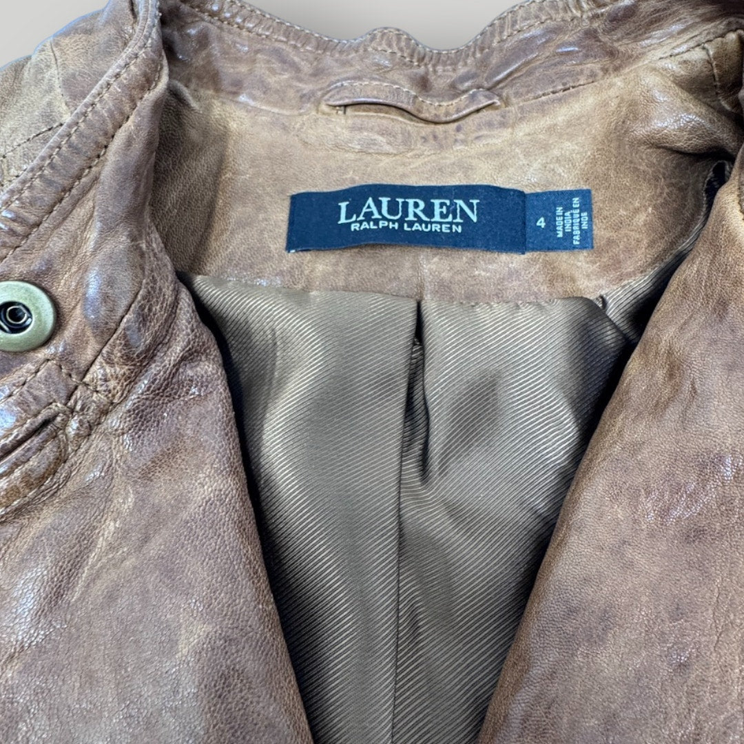 Burnished Leather Moto Jacket Lauren Ralph Lauren Leather Jacket Women’s 4 Brown