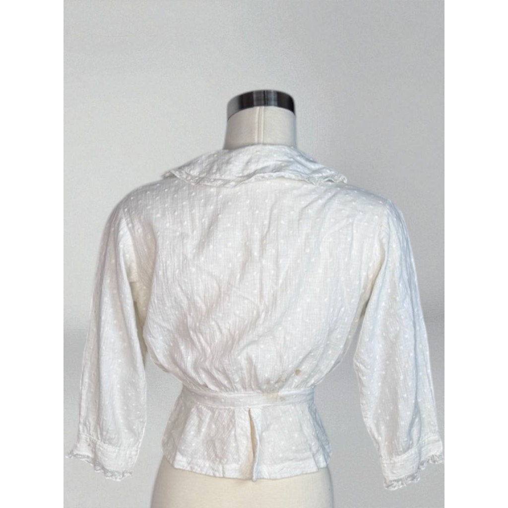 Vintage Edwardian Cotton Gauze Blouse Swiss Dot White XS