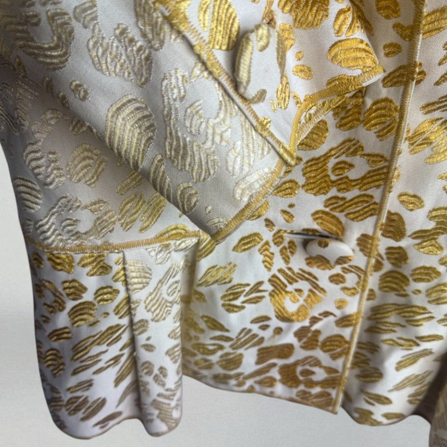 Vintage Blazer Oscar De La Renta Jacket Gold Cream Animal Brocade Women's 12