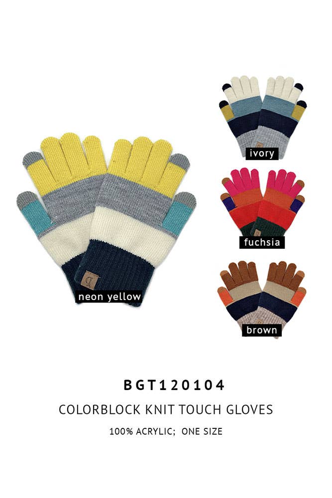Color Block Knit Touch Gloves
