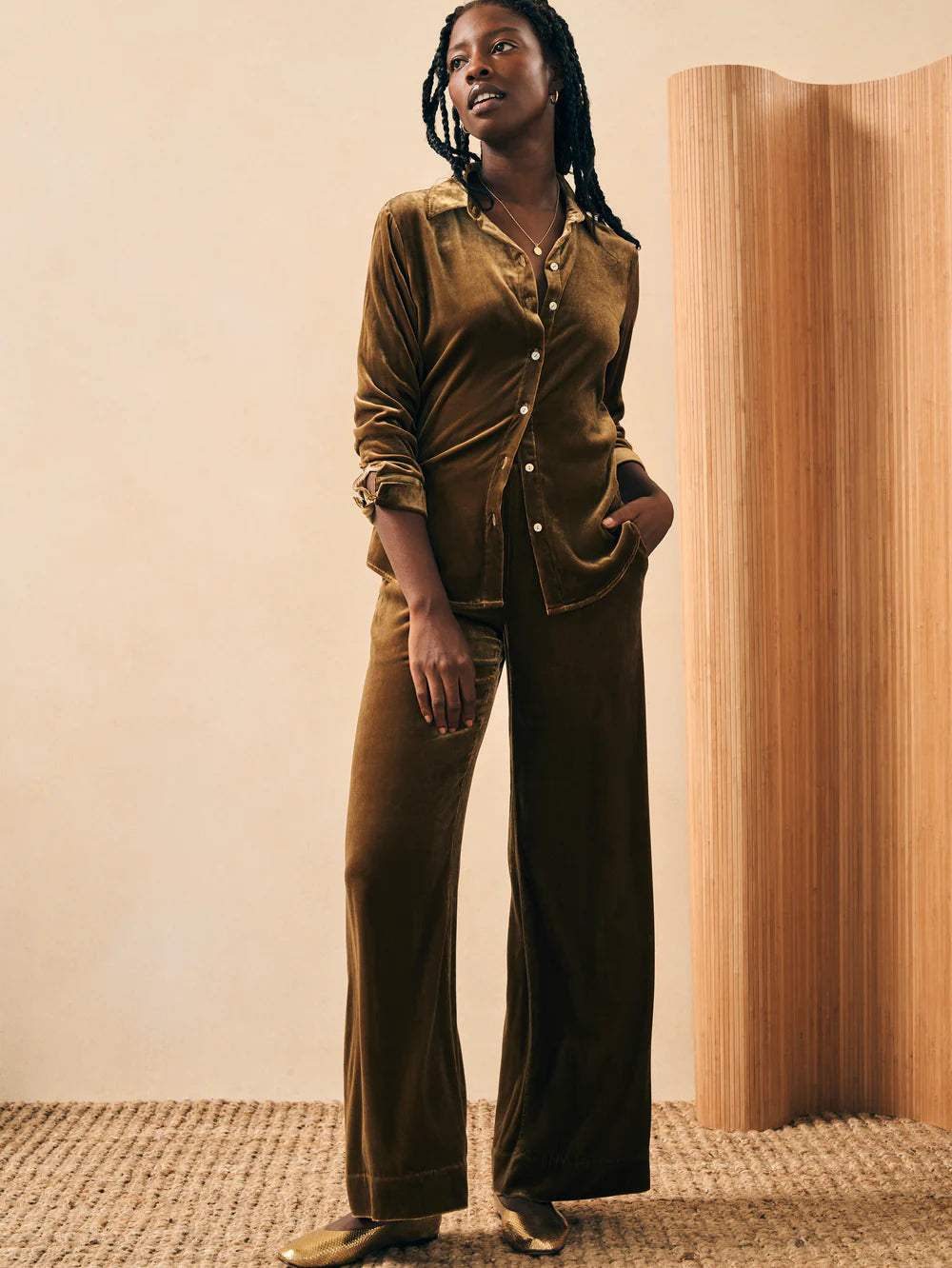 Stretch Silk Velvet Genevieve Pant