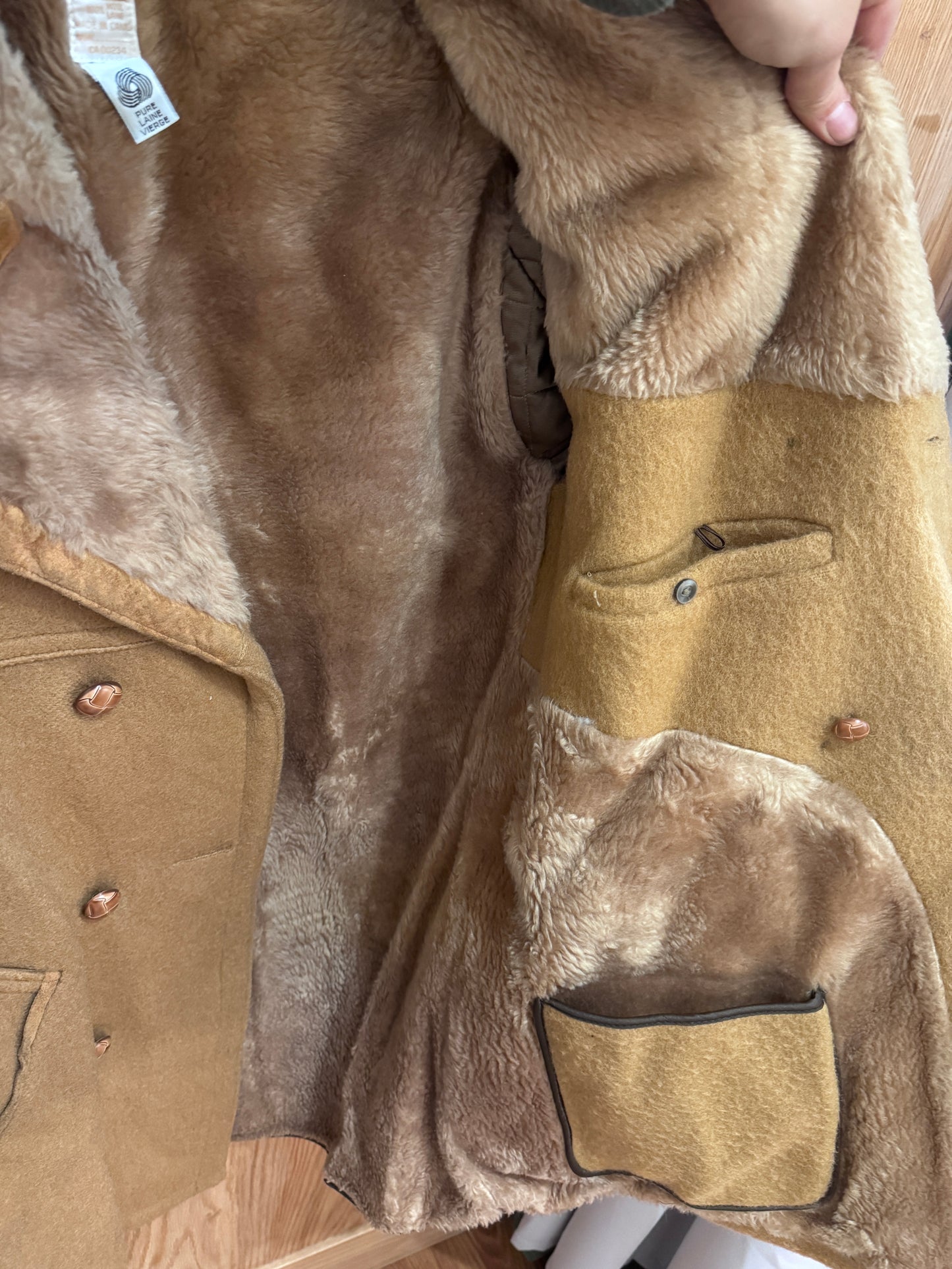 Vtg Hudson Bay Wool Peacoat Suede Trim Camel Tan Men's Large