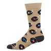 Beige sock with vinyl record pattern on a white background