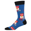 Blue sock with red and white graphic design on a white background