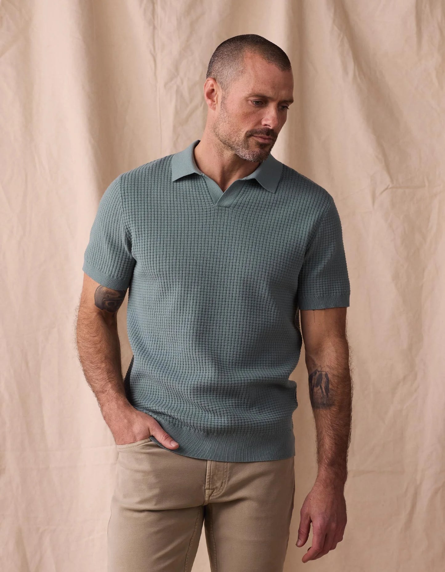 Waffle Stitch Button Up