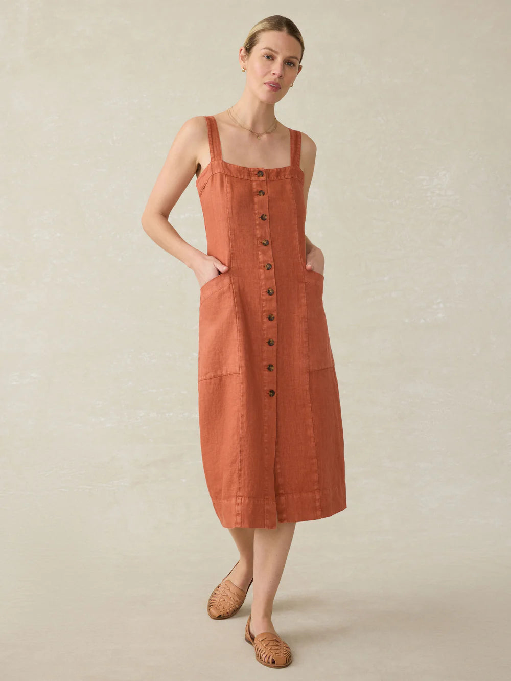 Faherty Aurora Dress Red Rock Xs