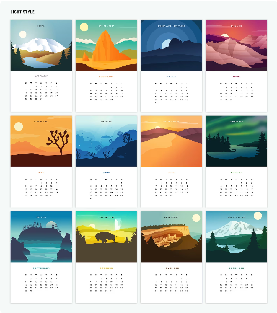 National Park Desk Calender