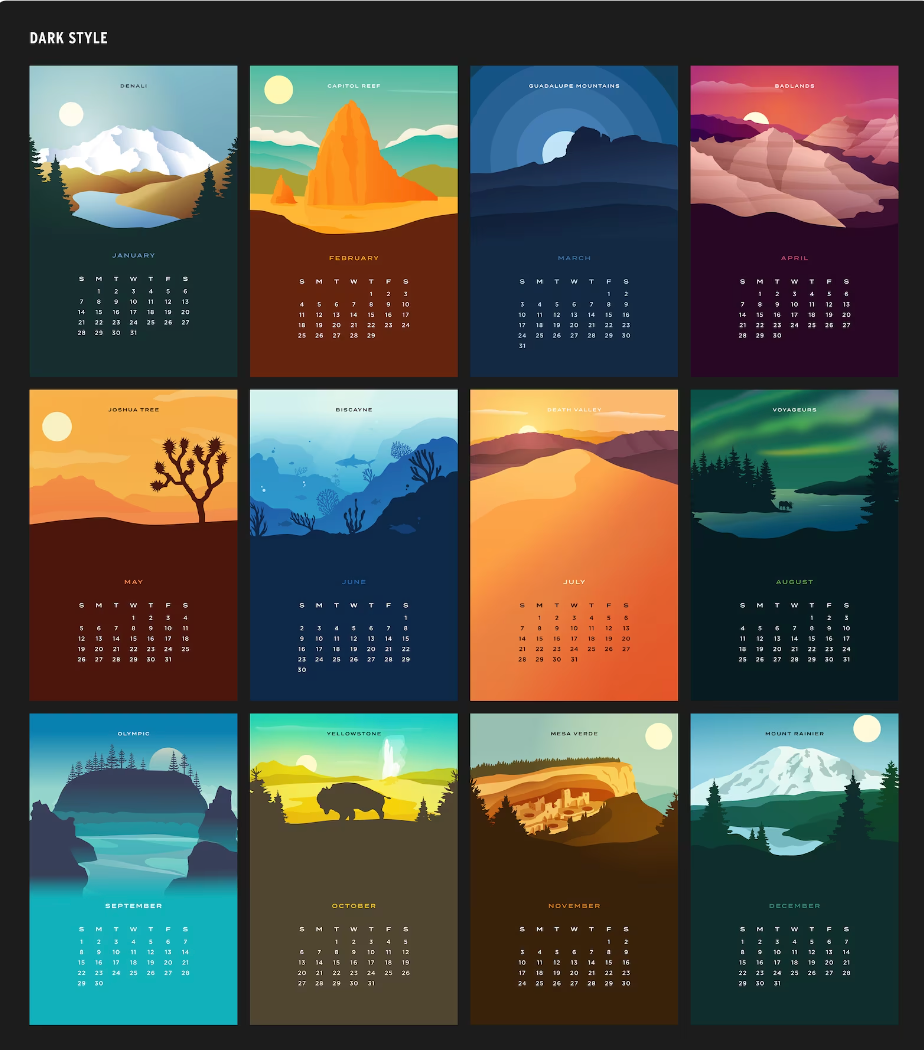 National Park Desk Calender