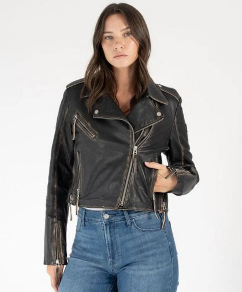 Sharon Cropped Moto Leather Jacket