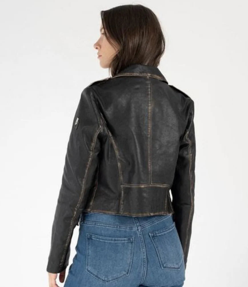 Sharon Cropped Moto Leather Jacket