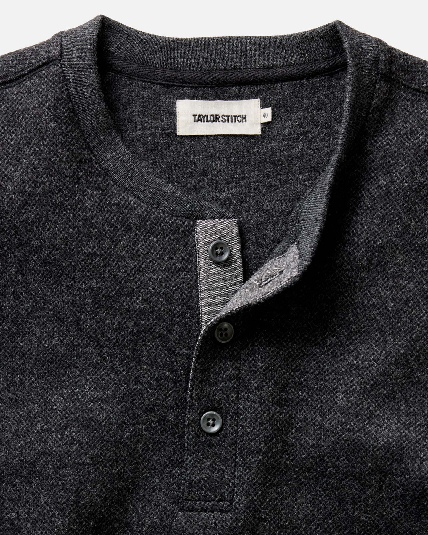 The Evans Henley in Charcoal Birdseye Wool