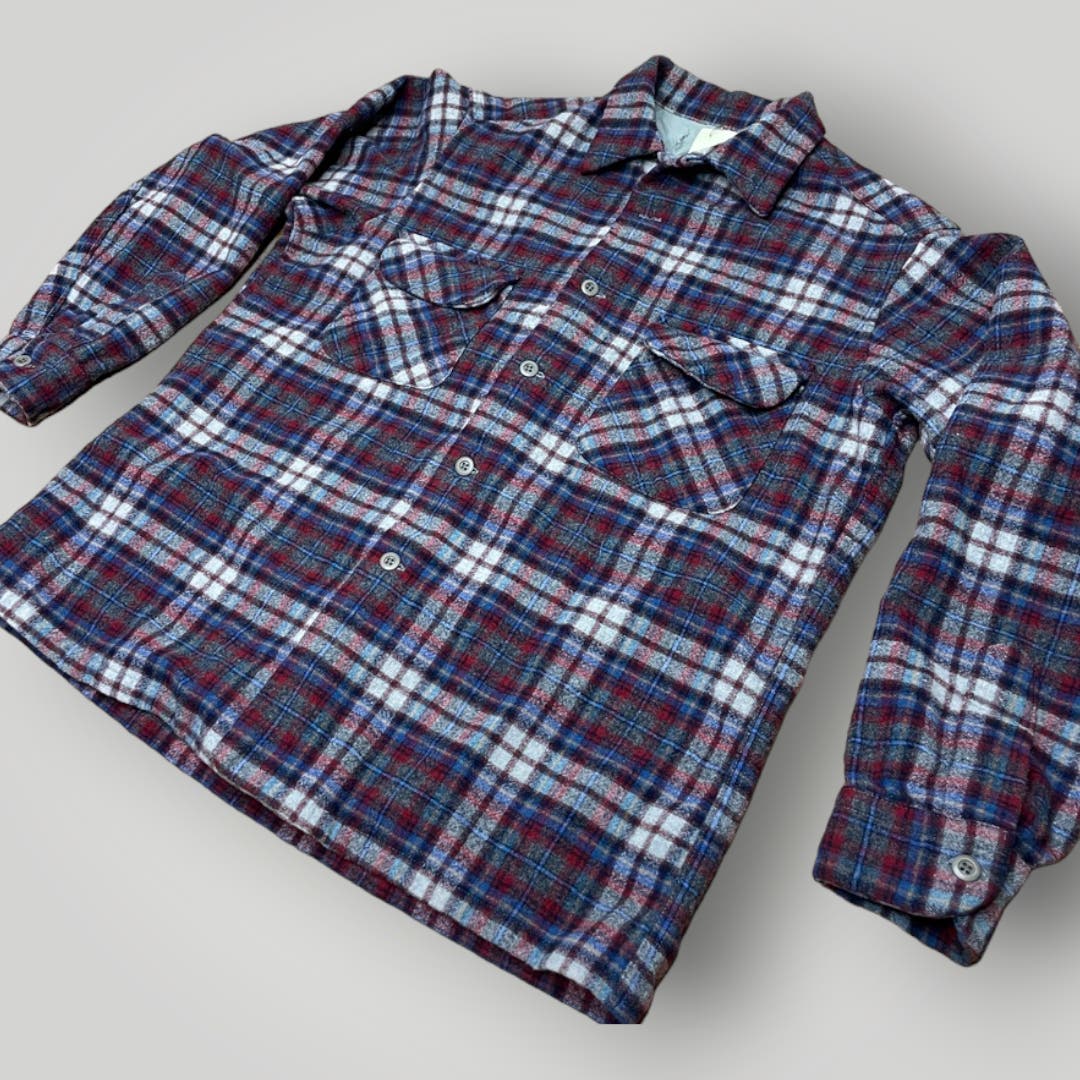 Vintage Pendleton Board Shirt Blue Red Gray Plaid Men's Small