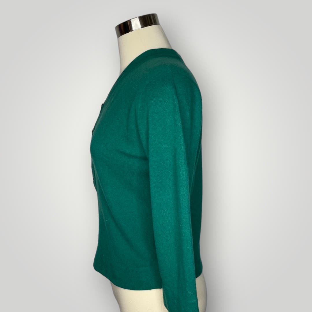 Vintage 1960s Dalton Joseph Magnin 100% Virgin Cashmere Green Sweater Button