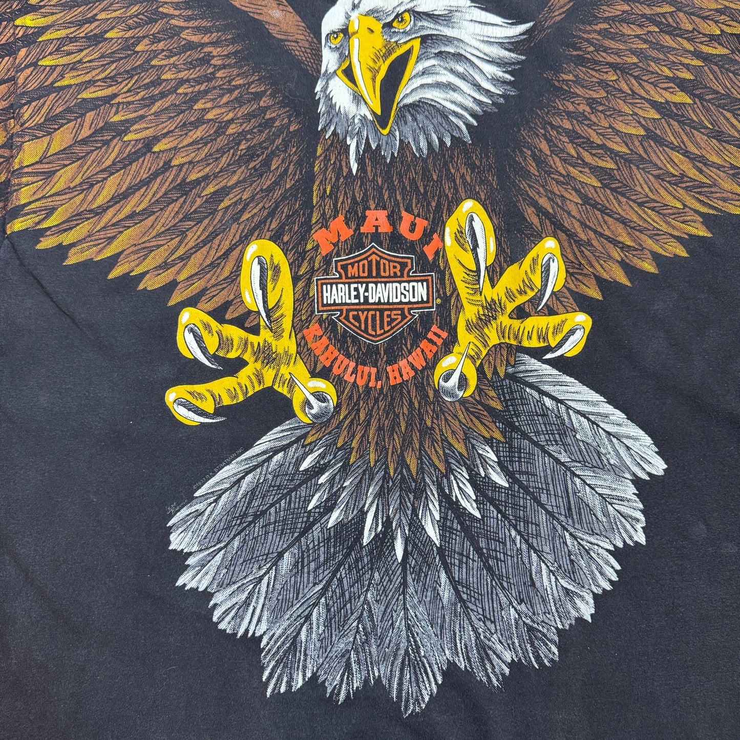 VTG Harley Davidson Screaming Eagle All Over Print T-Shirt XL 1993 USA Made Maui