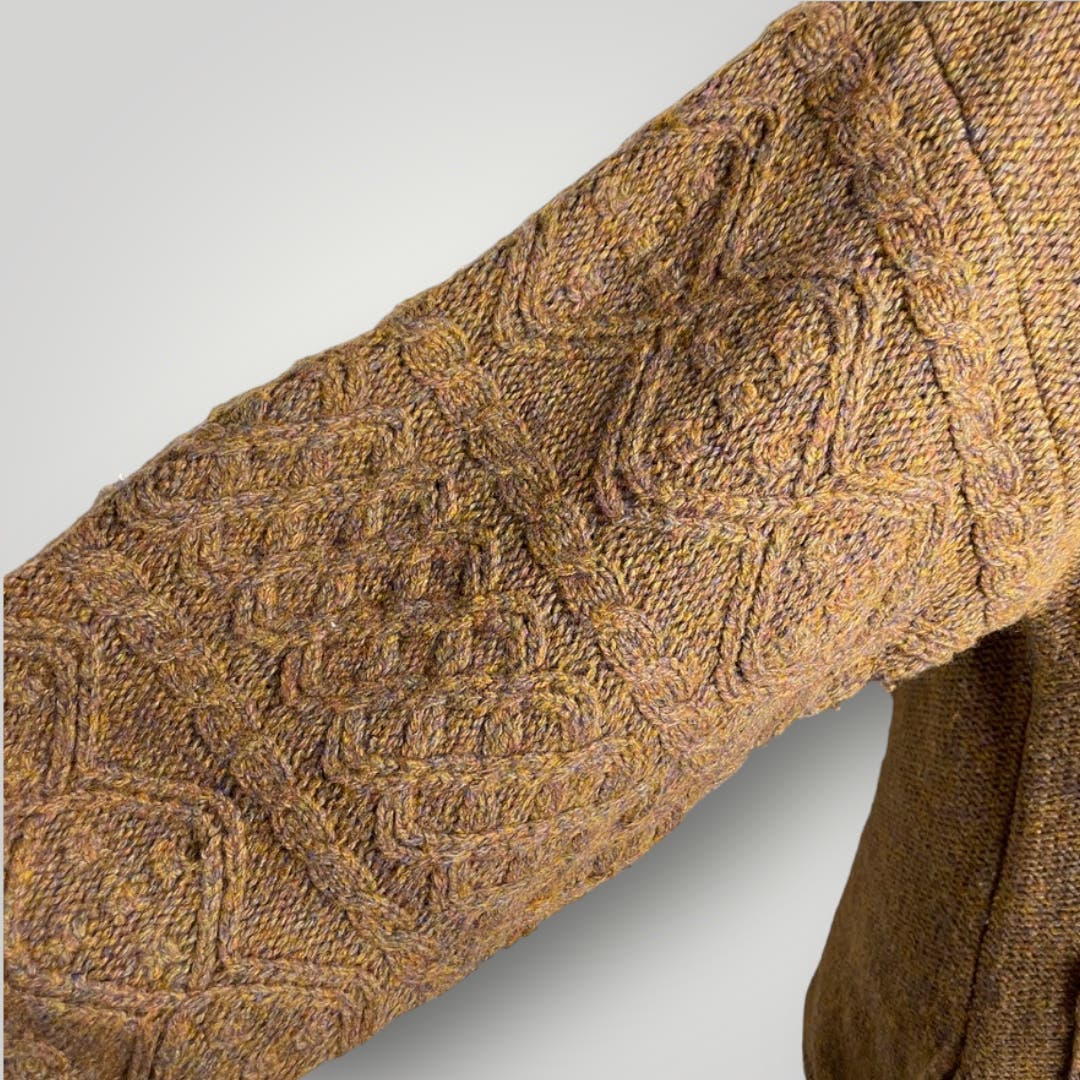 Vintage LeRoy Wool Cardigan Brown Marled Top Balloon Sleeve Women's Shawl Collar