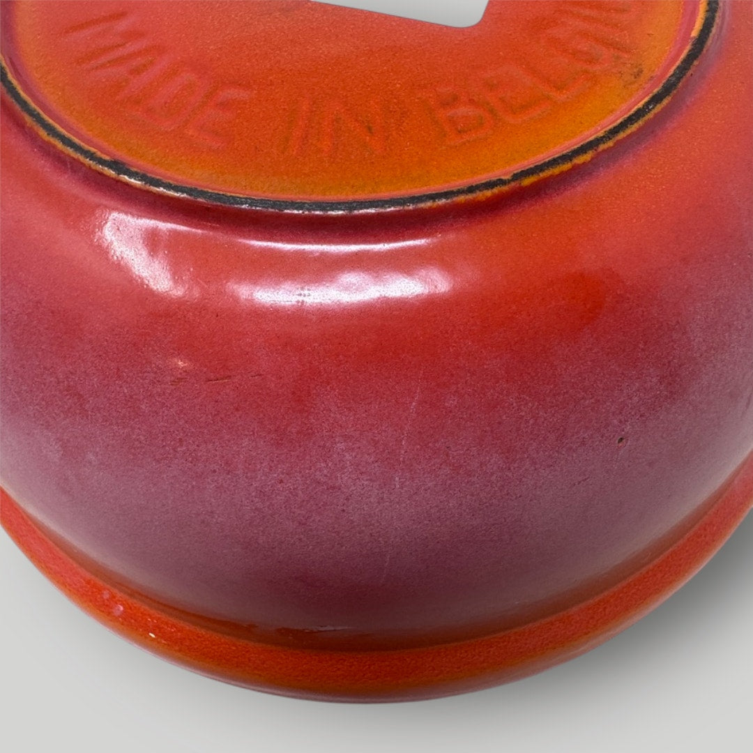 Vintage Descoware Belgium Cast Iron Dutch Oven 1 Qt Enamelware Flame Orange #18