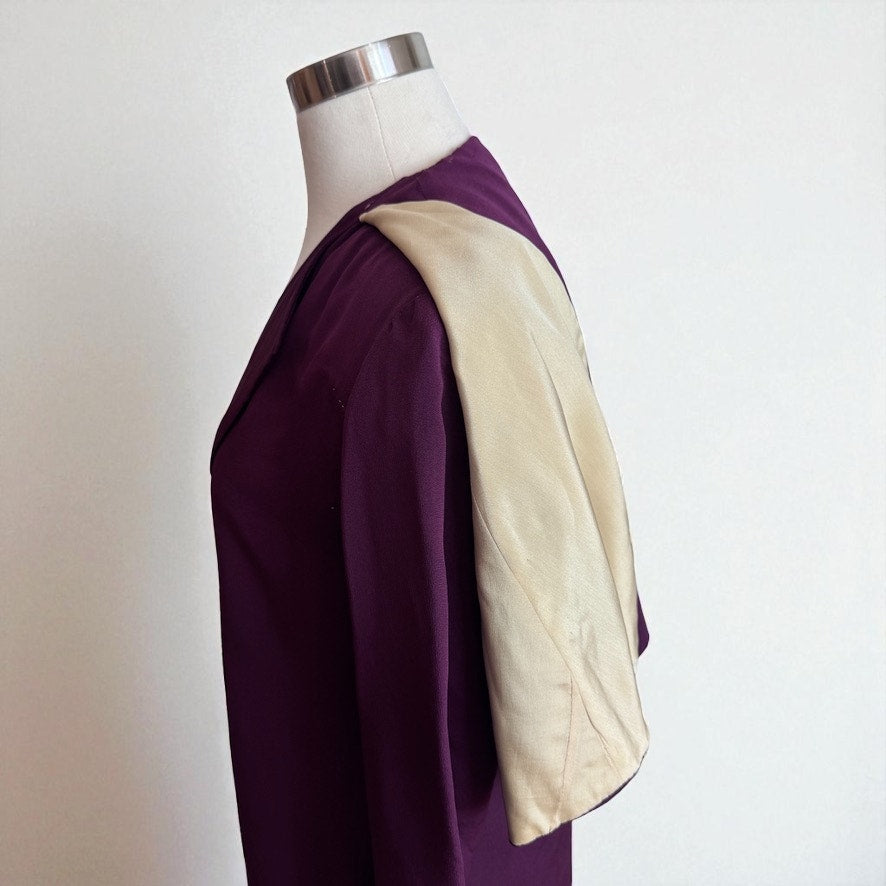 Vintage 1920s Top Cape Jacket Open Front Plum Eggplant Lined Repaired Medium