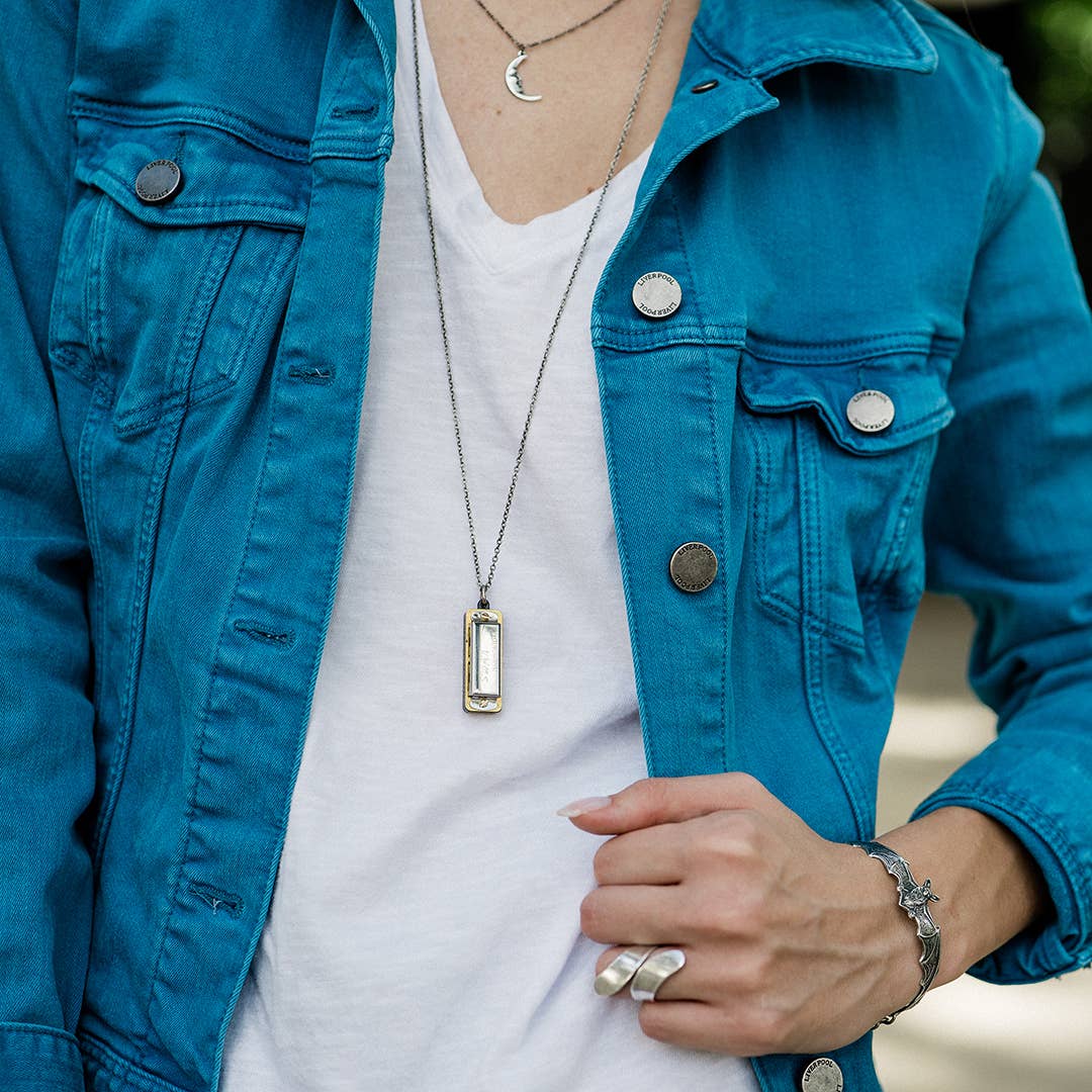 Silver Harmonica Necklace: 32 Inches