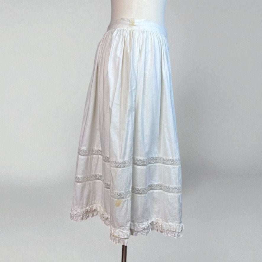 Vintage Edwardian Petticoat White Tiered Skirt Cotton Lace Ruffle Medium