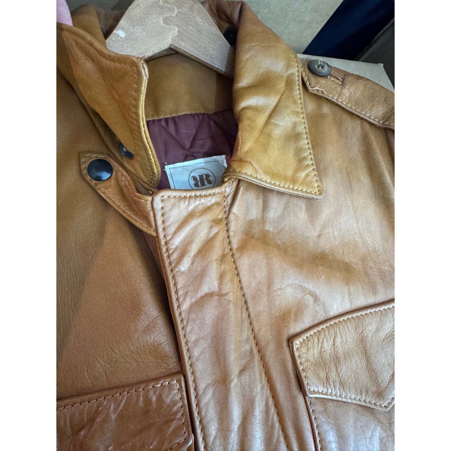 Vintage 1970s Rome Leather Jacket Utility Brown Chore Style Men's Medium