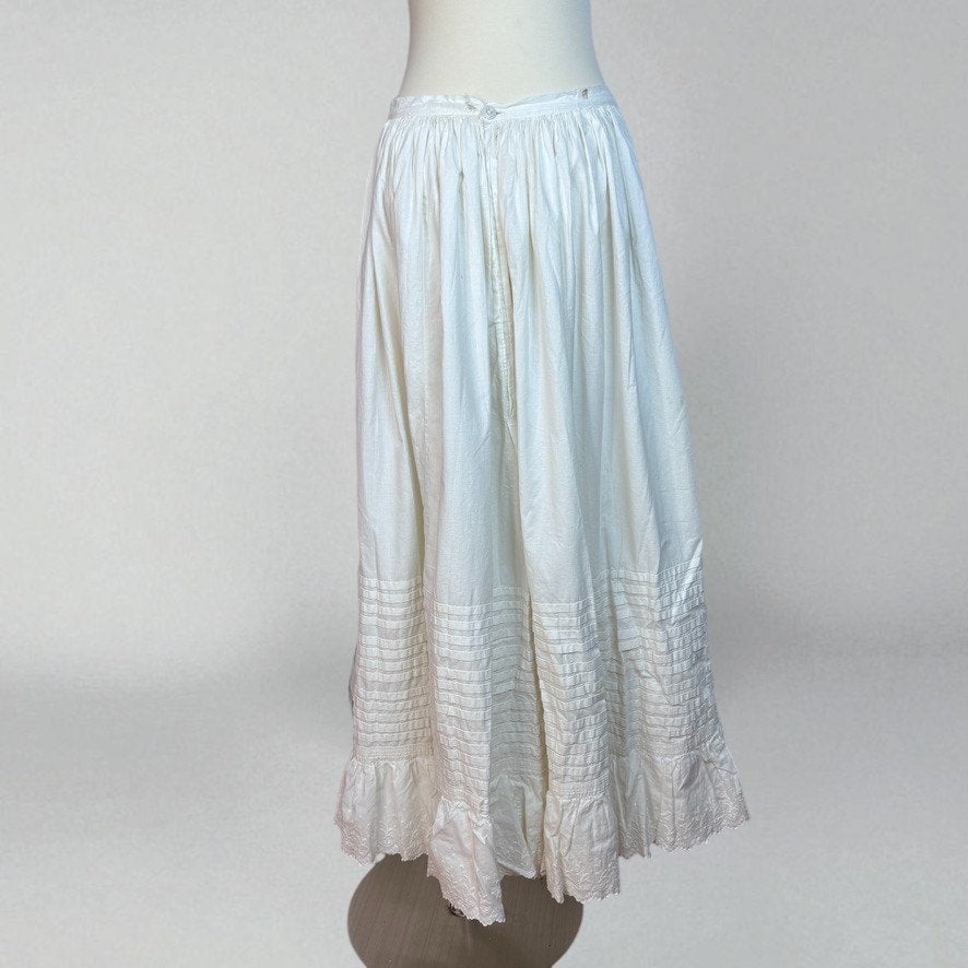 Vintage Antique Edwardian White Cotton Petticoat Skirt Tiered Embroidered Eyelet