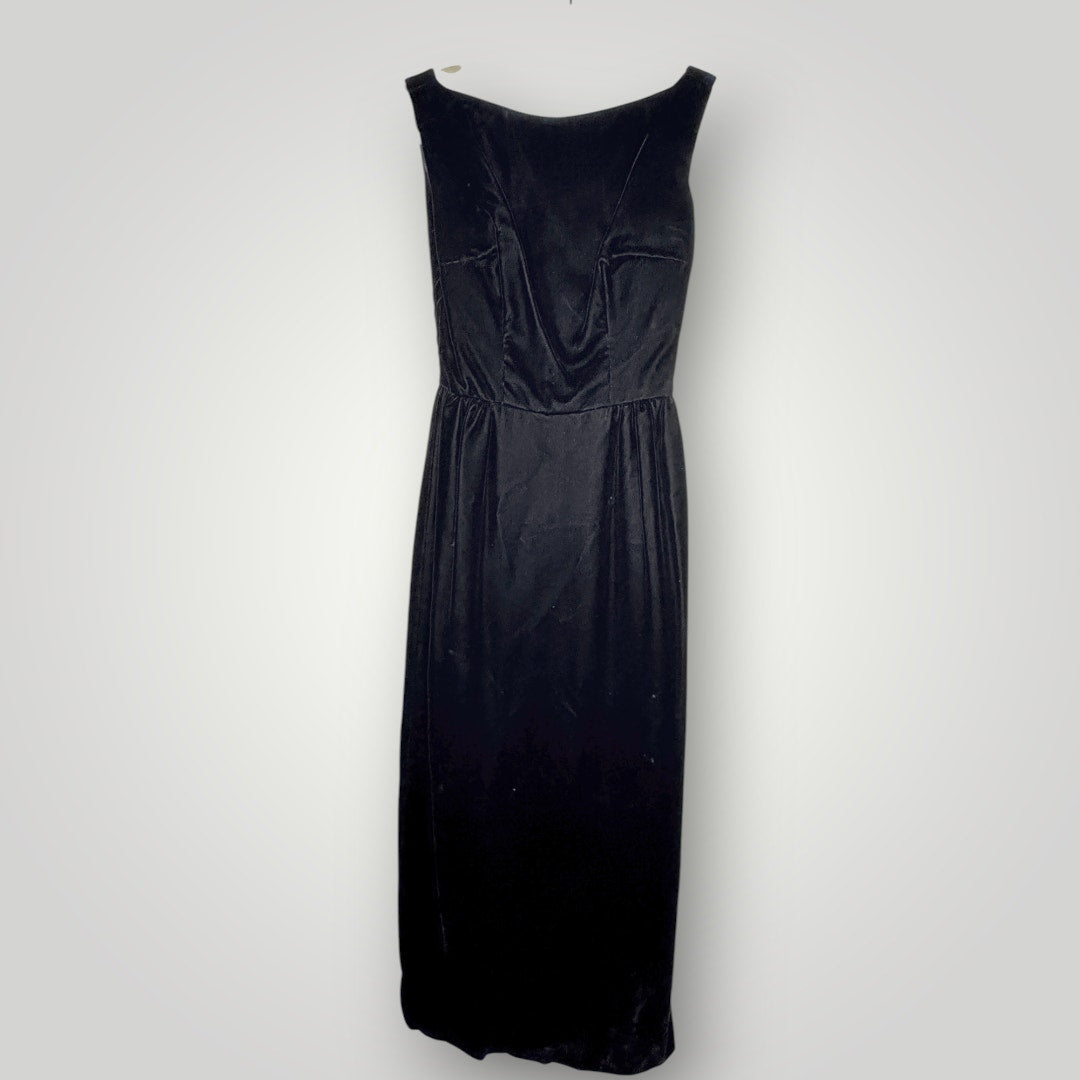 Vintage 1950s Velvet Cocktail Dress Sleeveless High Neck Lined XS 26 Ankle