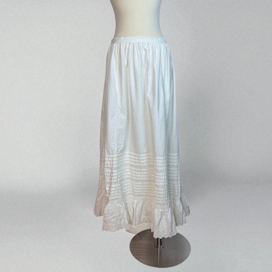 Vintage Antique Edwardian White Cotton Petticoat Skirt Tiered Embroidered Eyelet