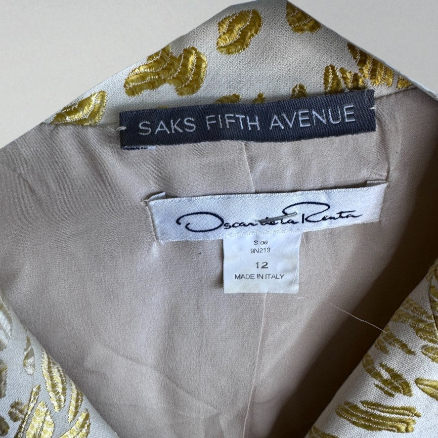 Vintage Blazer Oscar De La Renta Jacket Gold Cream Animal Brocade Women's 12