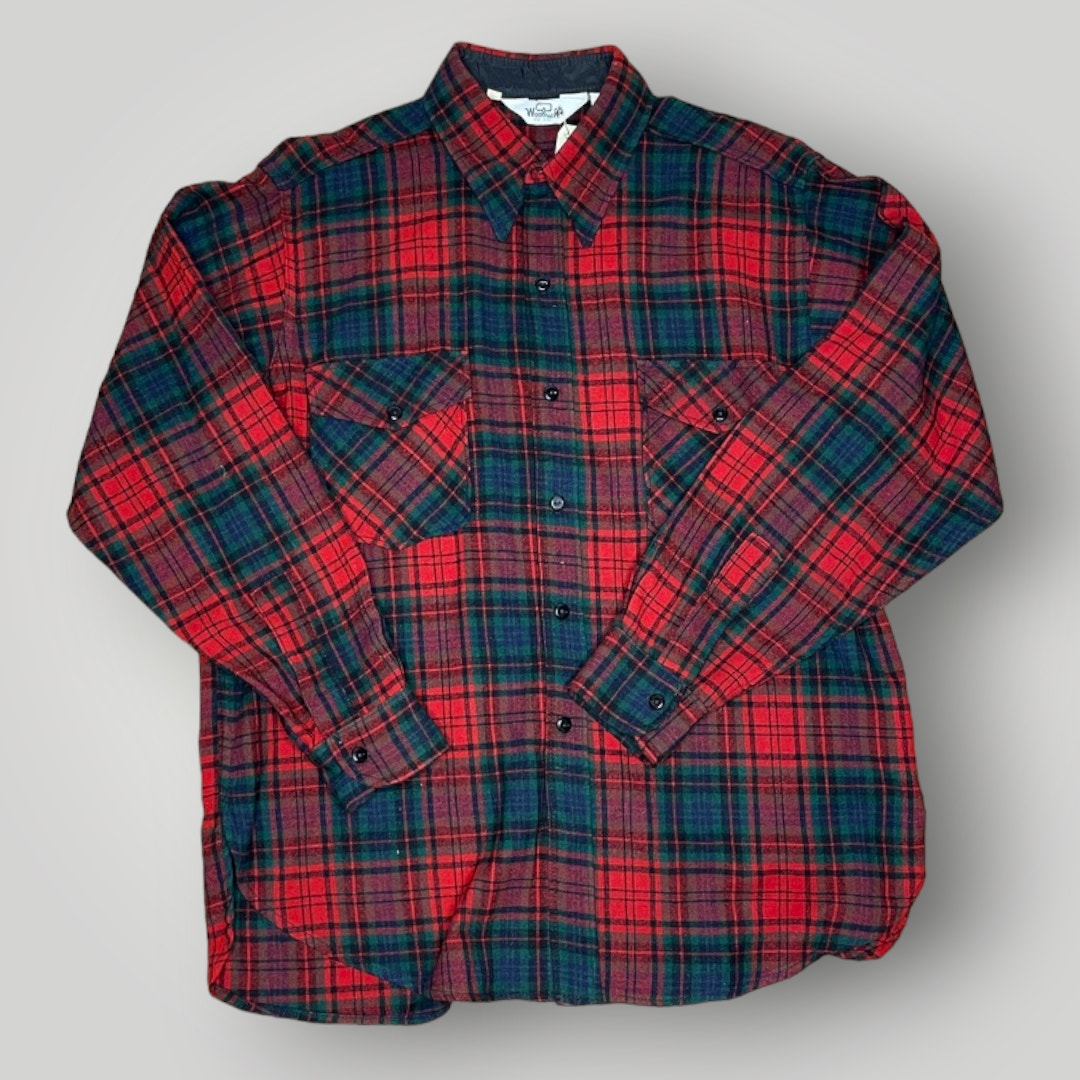 Vintage Woolrich Men's Button Front Shirt Red Green XL Plaid Wool