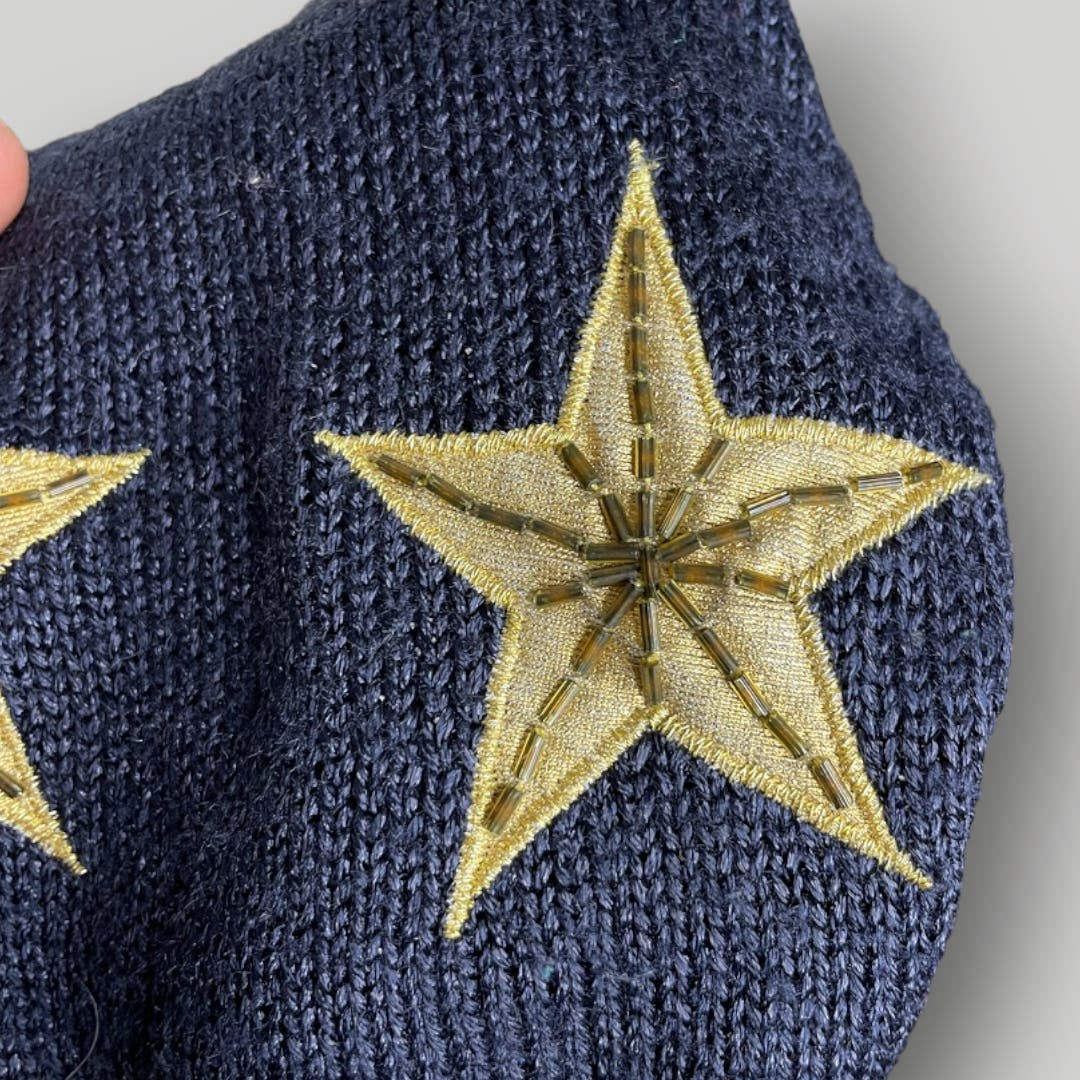 Vintage Nautical Theme Star Angora Lambswool Striped Cardigan Sweater