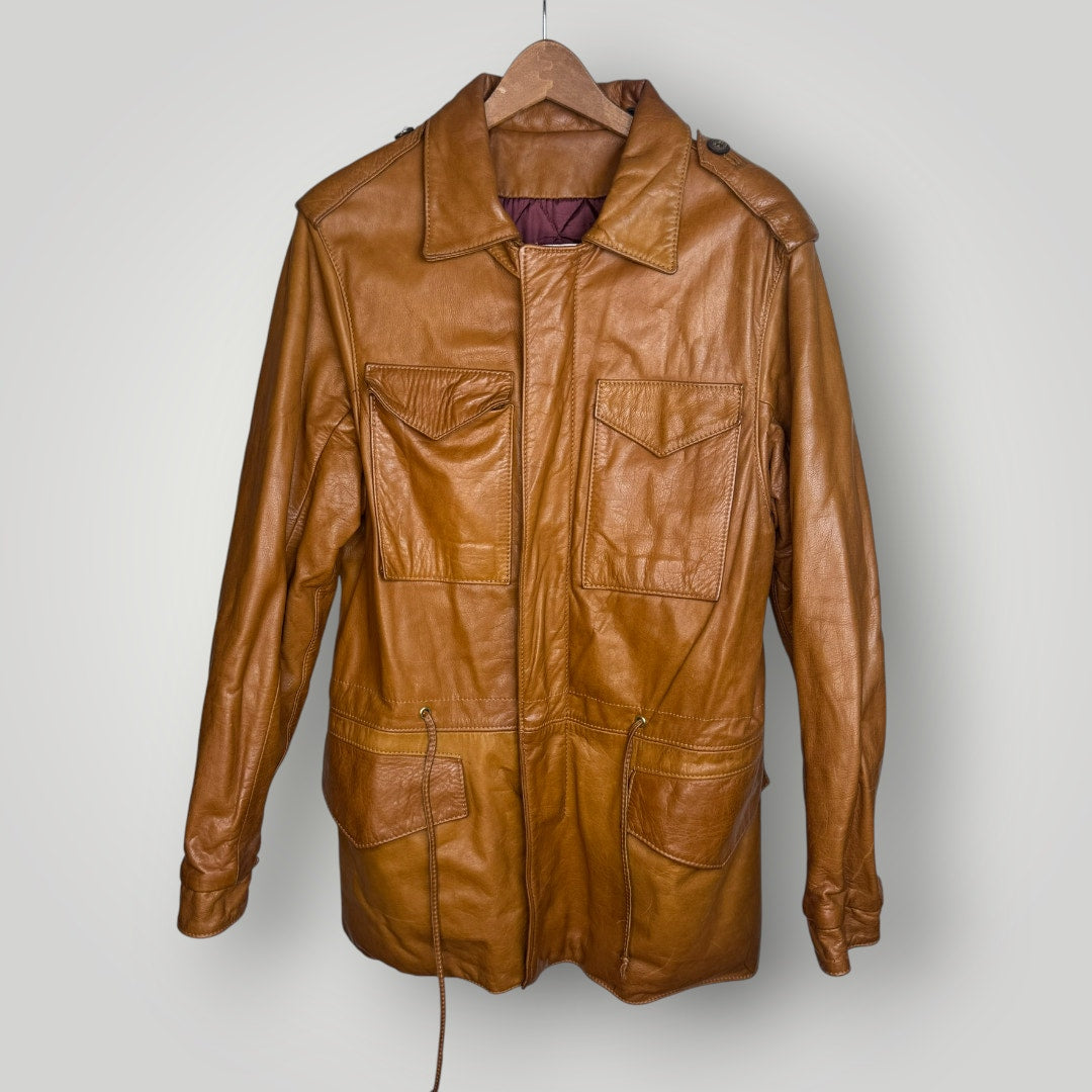 Vintage 1970s Rome Leather Jacket Utility Brown Chore Style Men's Medium