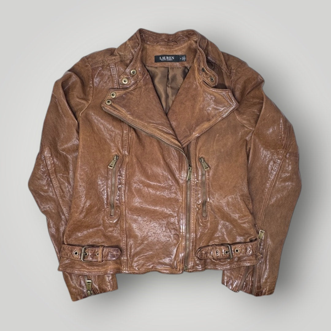 Burnished Leather Moto Jacket Lauren Ralph Lauren Leather Jacket Women’s 4 Brown