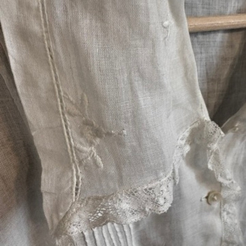 Antique Edwardian 1910s Top Sheer Cotton Voile Embroidery Ivory Blouse Shirtwaist