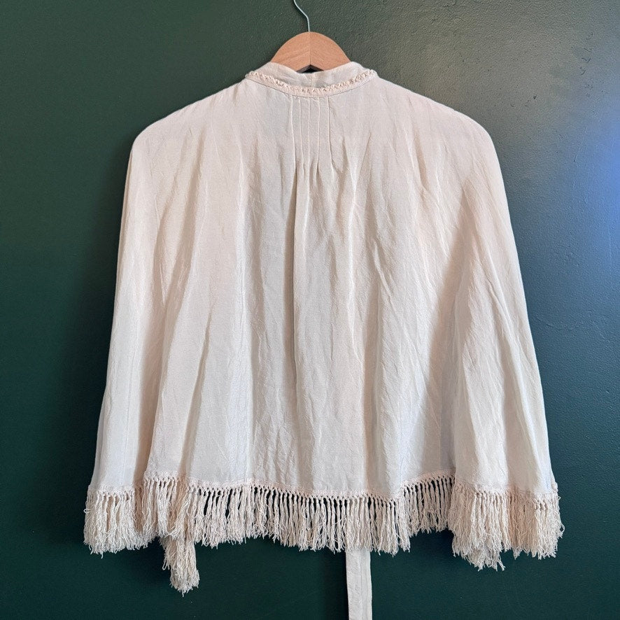 Antique Vintage Silk 1920s Cream Capelet Cape Fringed Trim Pintuck Elegant