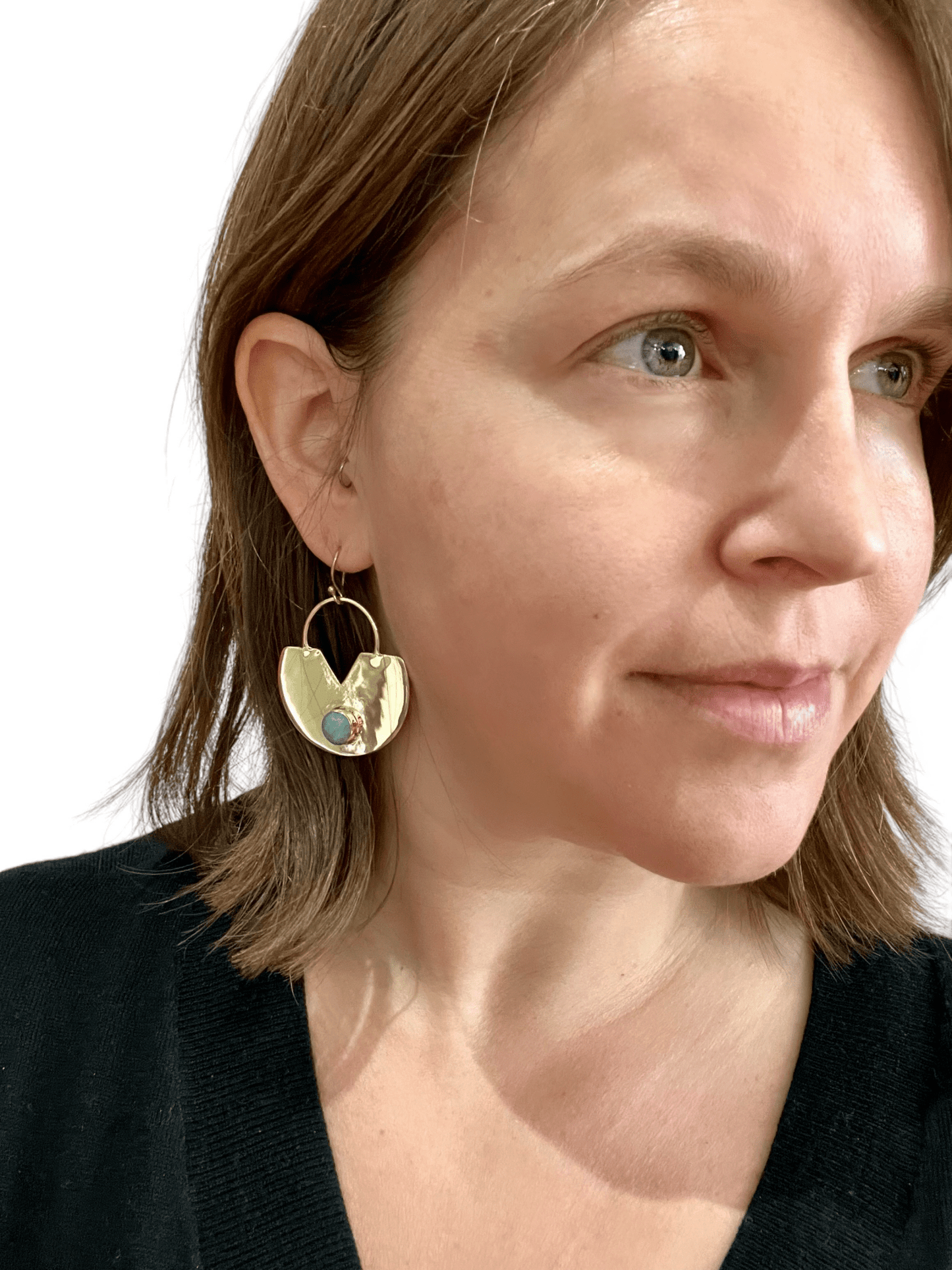 Brass Amazonite Shield Earrings - MST GoodsBaizaar