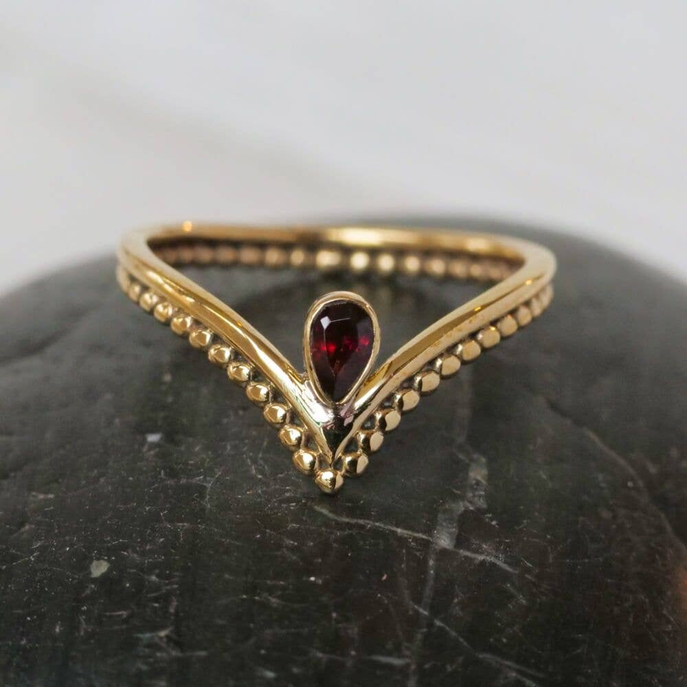 Brass Spotted Chevron Ring with Garnet Stone - MST GoodsBaizaar