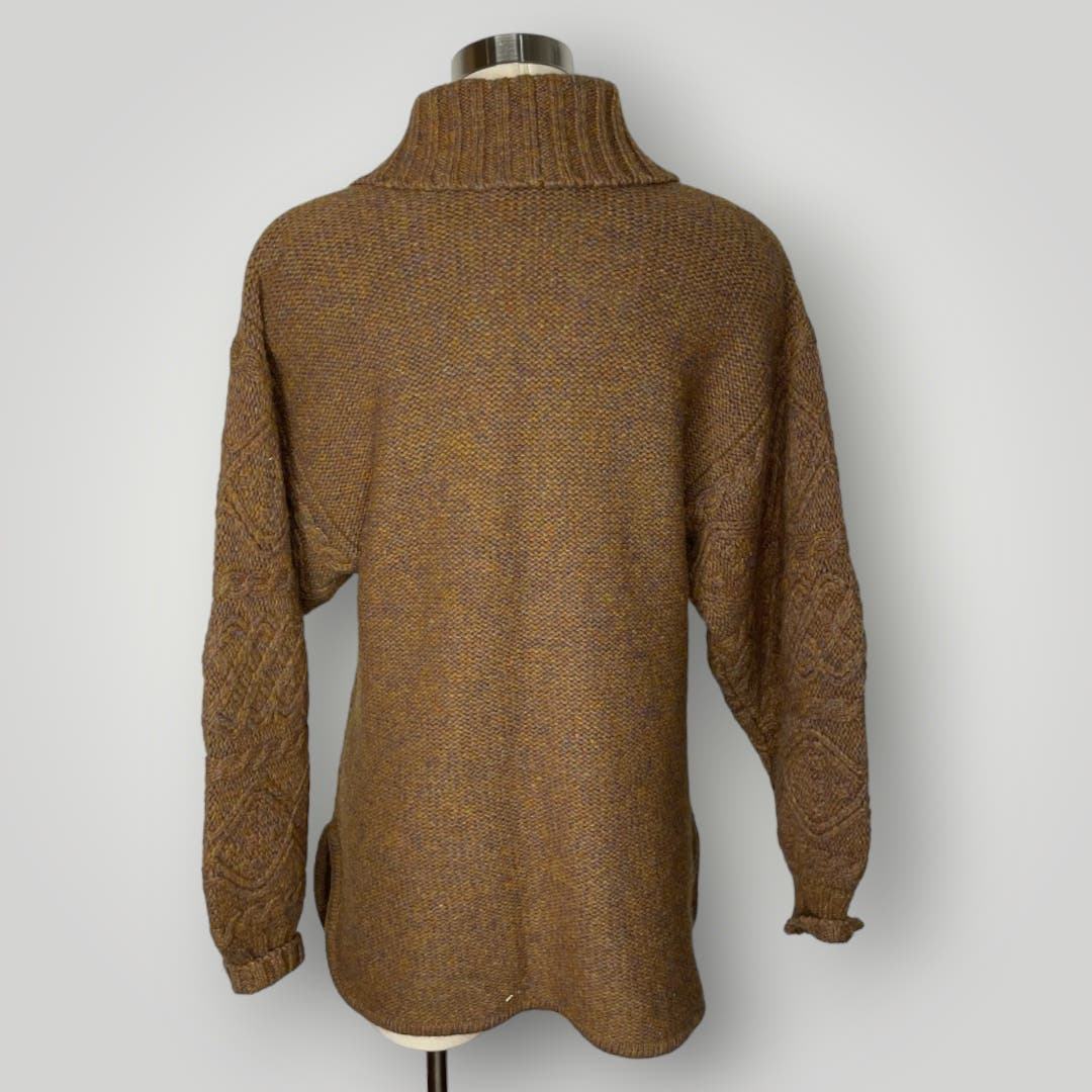 Vintage LeRoy Wool Cardigan Brown Marled Top Balloon Sleeve Women's Shawl Collar
