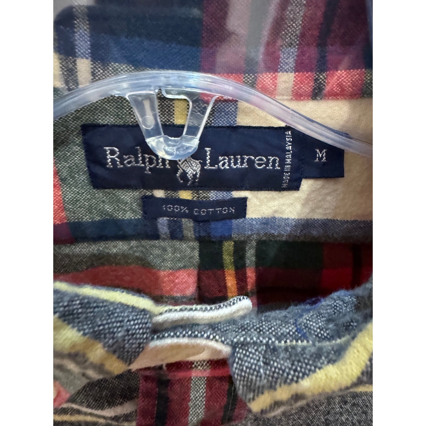 Vintage 1990s Ralph Lauren Flannel Cotton Soft Heavy M Plaid Cream Red Green