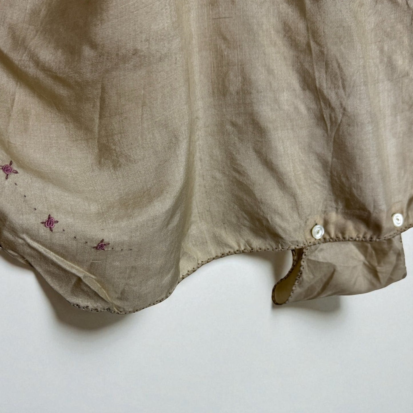 Antique Teddy Lingerie Boudoir Snap Crotch Embroidered Rosebuds Natural Dye