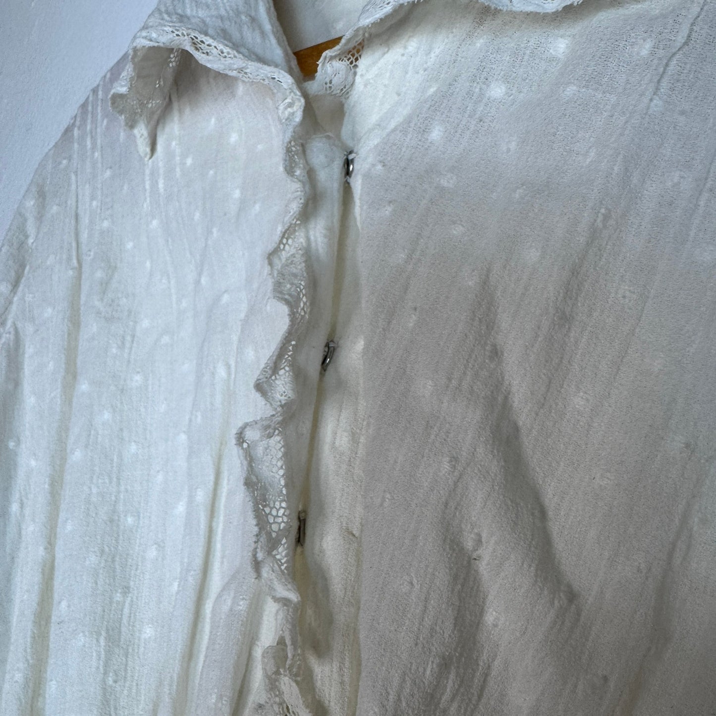 Vintage Edwardian Cotton Gauze Blouse Swiss Dot White XS