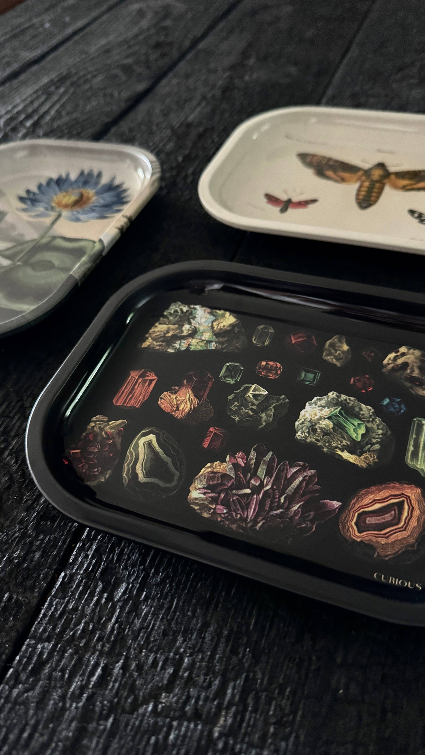 ritual trays with different printed patterns by curious prints and sold at mstgoods.com